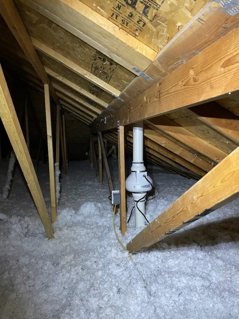 Radon Mitigation System in New Construction Home Attic